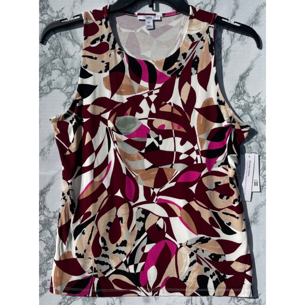 Bar III Womens Sleeveless Abstract Print Top 0X Multicolor self lined front body